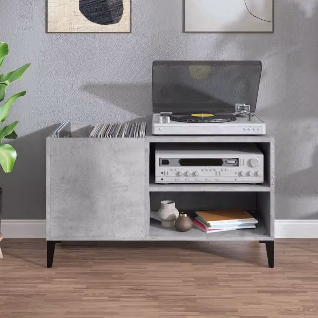 Berkfield Home Record Cabinet in Concrete Grey, W: 84.5 cm, D: 38 cm, H: 48 cm