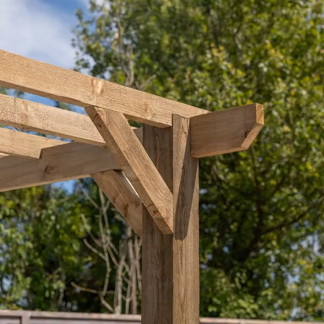 Ruby UK Modern Wooden Pergola with Flat Open Roof in Red