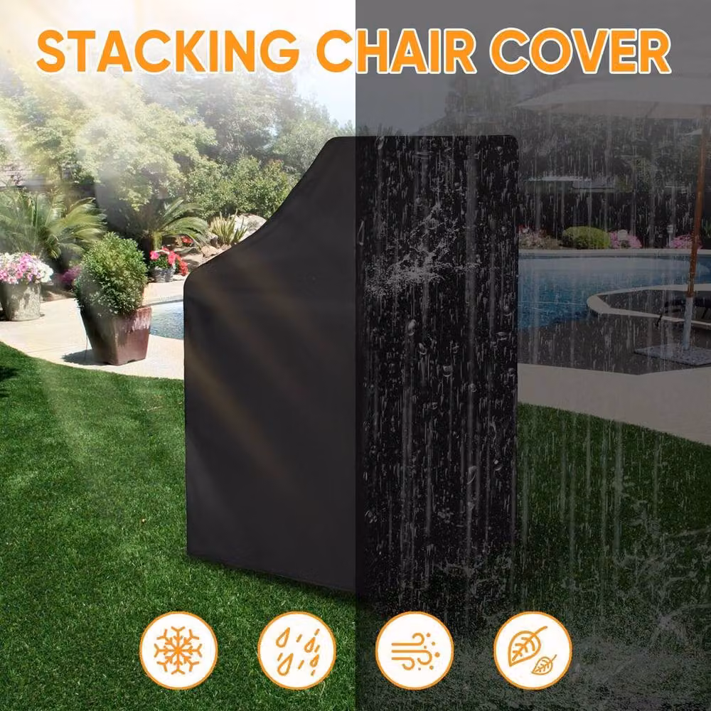 KORVIXA Waterproof Black Polyester Stacking Dining Chair Cover – 4