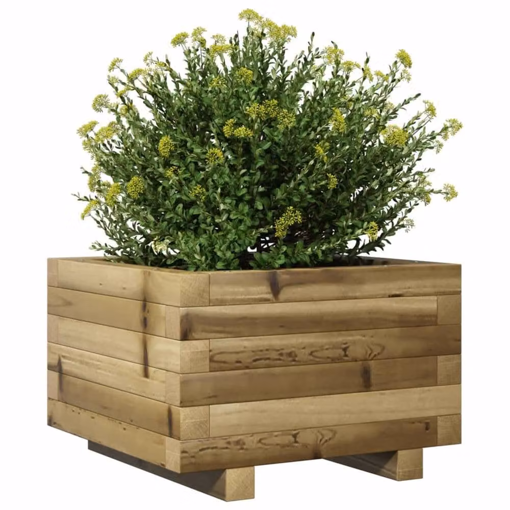 Berkfield Home Brown Impregnated Wood Pine Garden Planter Tub W: 40 cm, D: 40 cm, H: 26.5 cm – 2