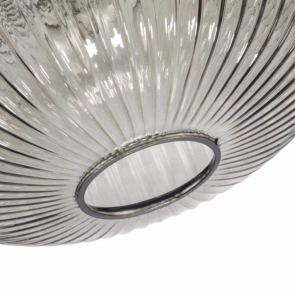 Happy Homewares Modern Designer Line Ribbed Grey Oval Glass Pendant Lamp Shade – 2