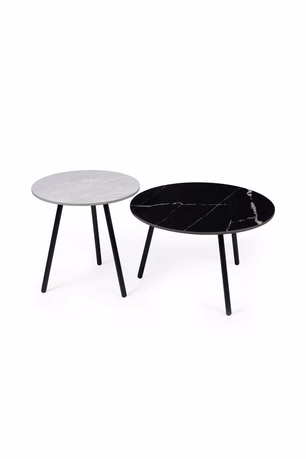 Julian Bowen Casper Set of 2 Round Nest of Tables with Black and Grey Abstract Ceramic Tops and Metal Legs, W: 60 cm, D: 45 cm, H: 60 cm – 2