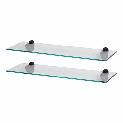 Harbour Housewares 2x Floating Glass Bathroom Shelves in Black and Transparent, W: 60 cm, D: 13 cm – 1
