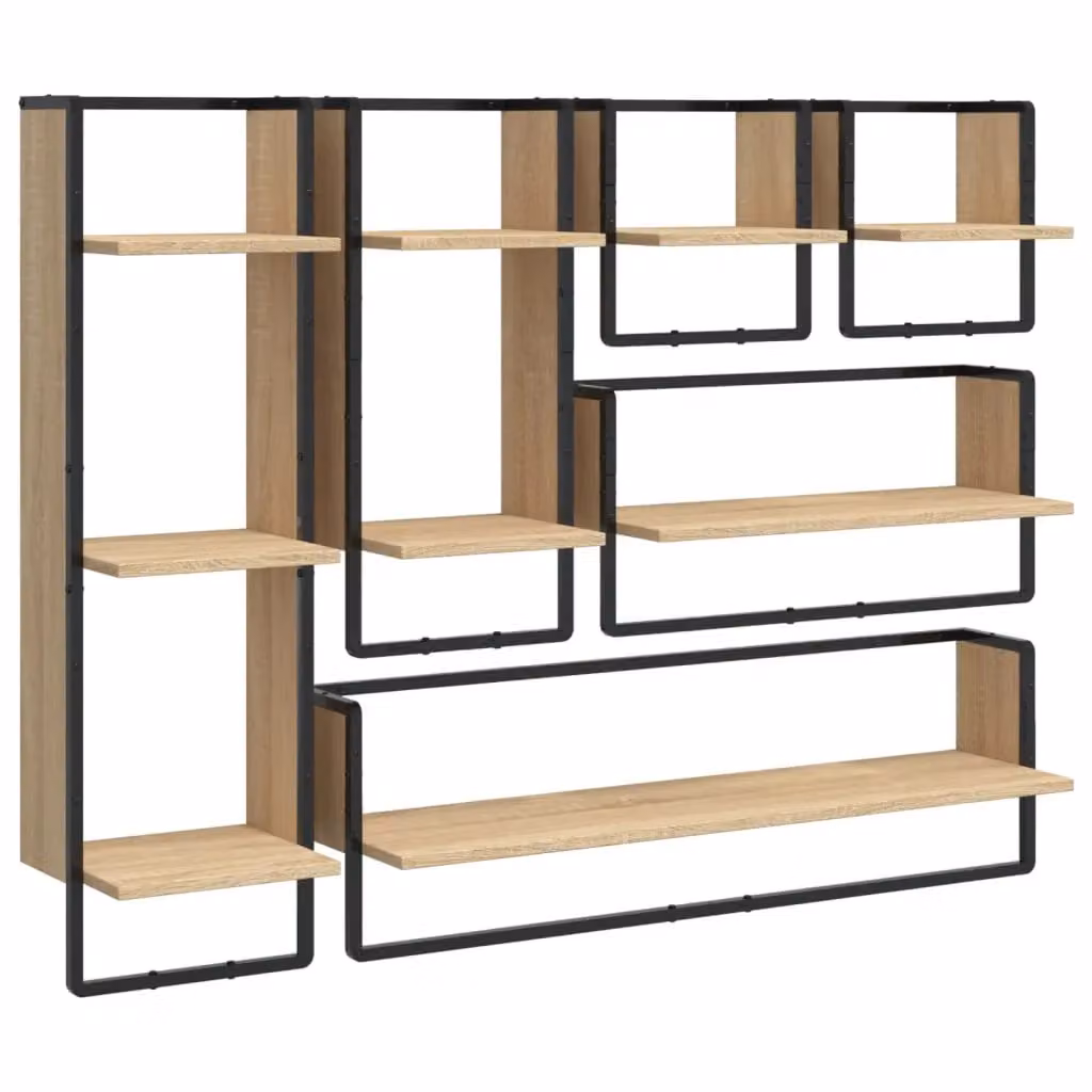 Berkfield Home 6 Piece Sonoma Oak Wall Shelf Set with Hanging Rods in Brown – 2