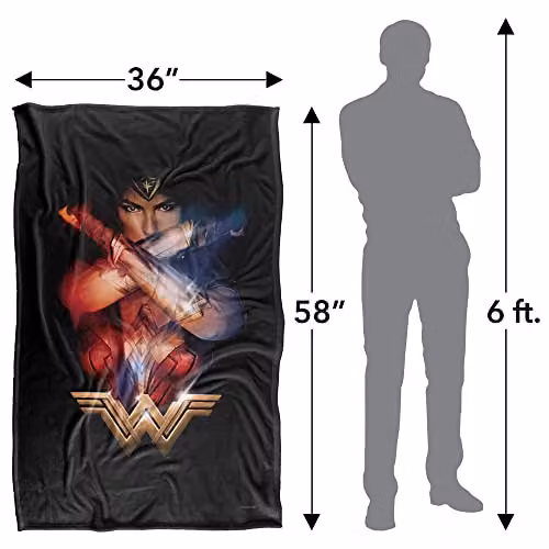 Warner Bros. Wonder Woman Arms Crossed Super Soft Fleece Throw Blanket, Multicolour, W: 91 cm, D: 147 cm – 4