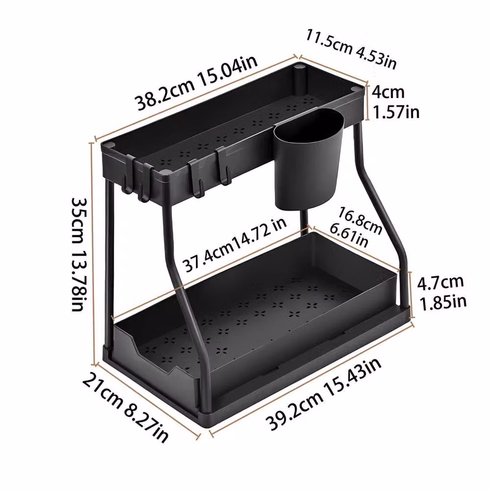EONLION 2 Tier Under Sink Storage Shelf and Spice Rack in Black – 2