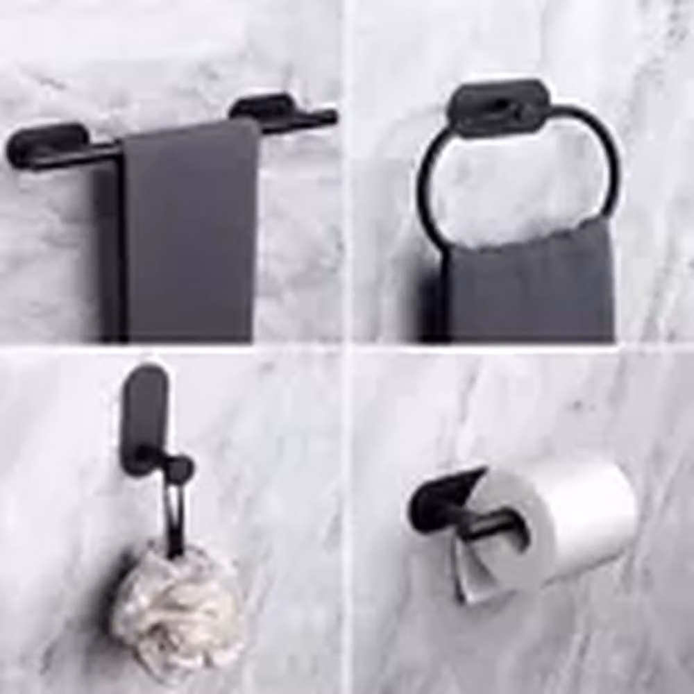Havendro 4-Piece Black Stainless Steel Bathroom Accessories Kit with Adhesive Toilet Roll Holder – 2