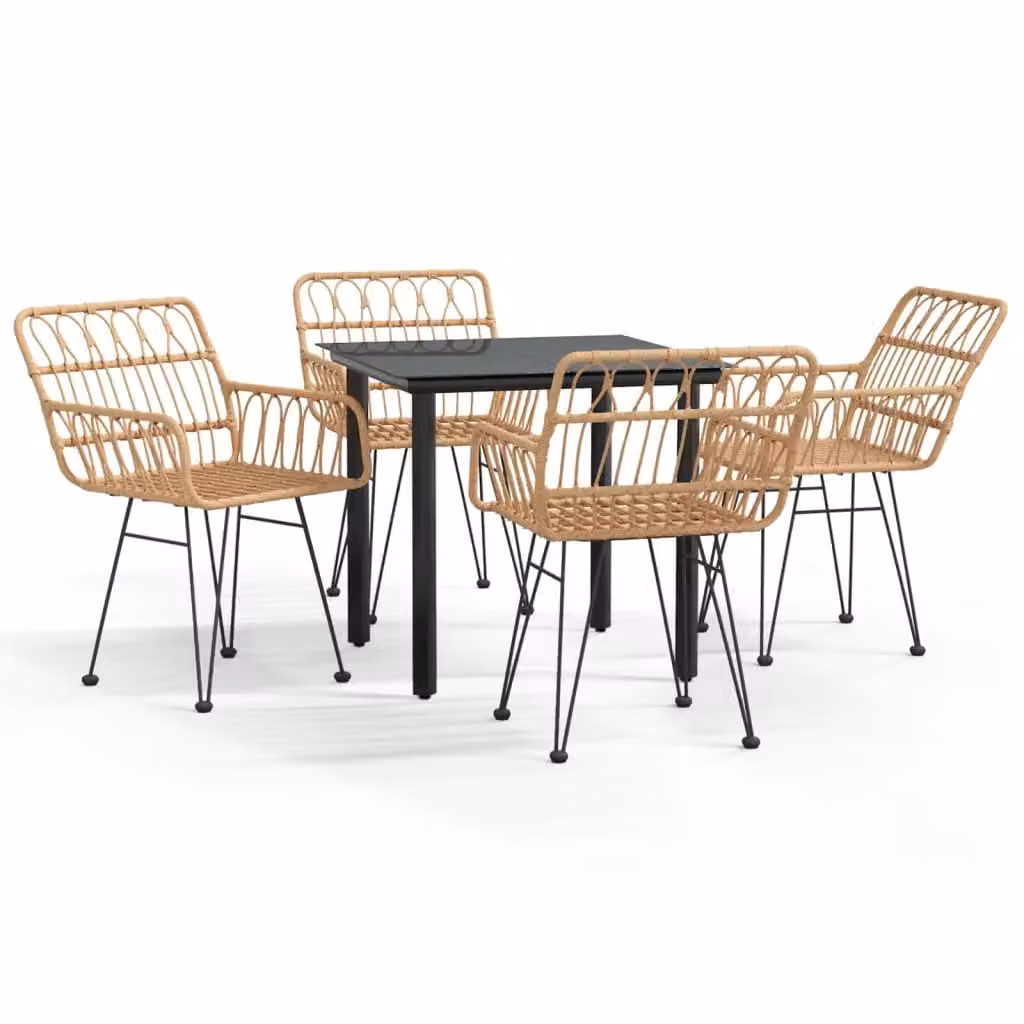 Berkfield Home 5 Piece Brown Poly Rattan Garden Dining Set – 2