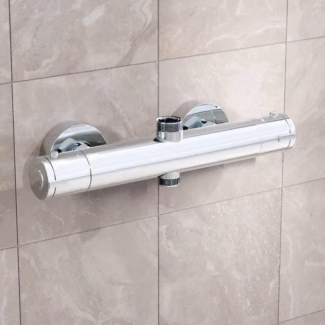 Nes Home Modern Chrome Round Exposed Thermostatic Shower Mixer Bar Valve in Silver
