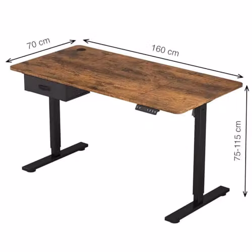 MCC Direct Easton Electric Height Adjustable Standing Desk with Drawer, Brown, W/D/H: 160 x 70 x 80 cm – 2