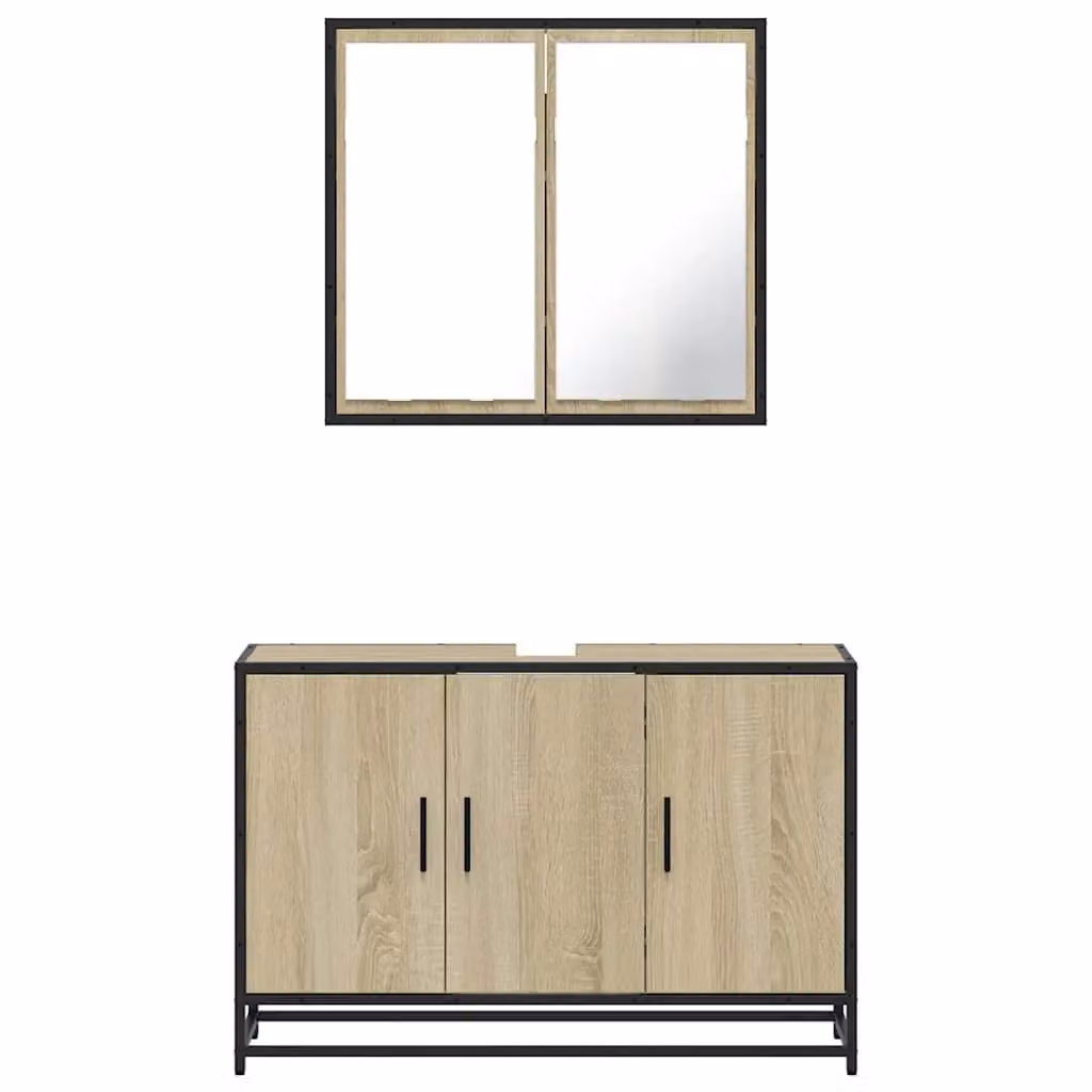 Berkfield Home 2 Piece Bathroom Furniture Set in Sonoma Oak Brown featuring a Vanity Unit and Mirror Cabinet – 2