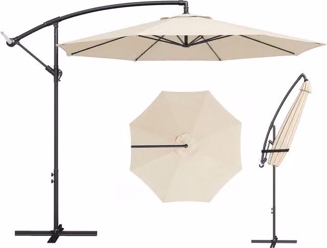 Outsunny Cream Cantilever Garden Banana Parasol Umbrella with Base, 3 m