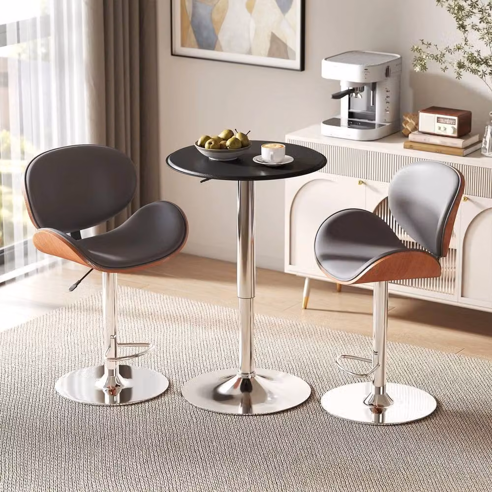 NESTLUNE Round Swivel Bistro Bar Table in Black with Rotating Top and Height Adjustable Central Column – 2