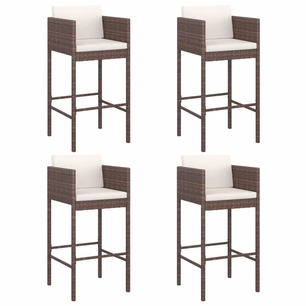Berkfield Home Set of 4 Sturdy Brown Poly Rattan Bar Stools with Cushions and Steel Frame – 3
