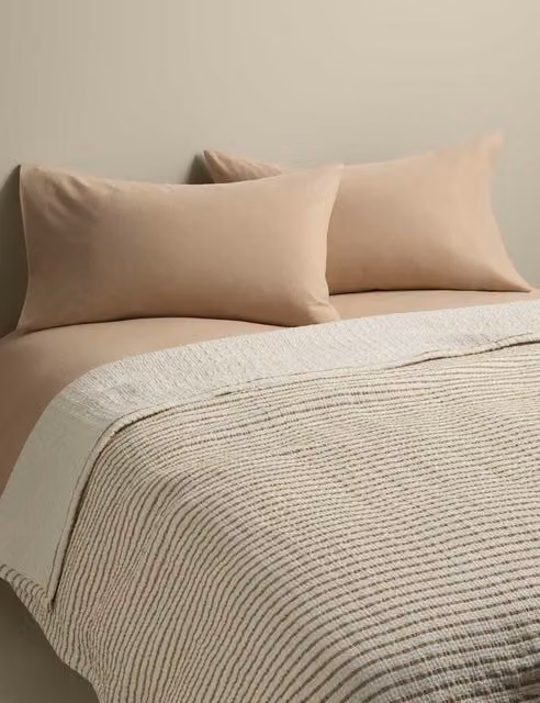 M&S Cotton Rich Striped Matelasse Quilted Bedspread in Beige