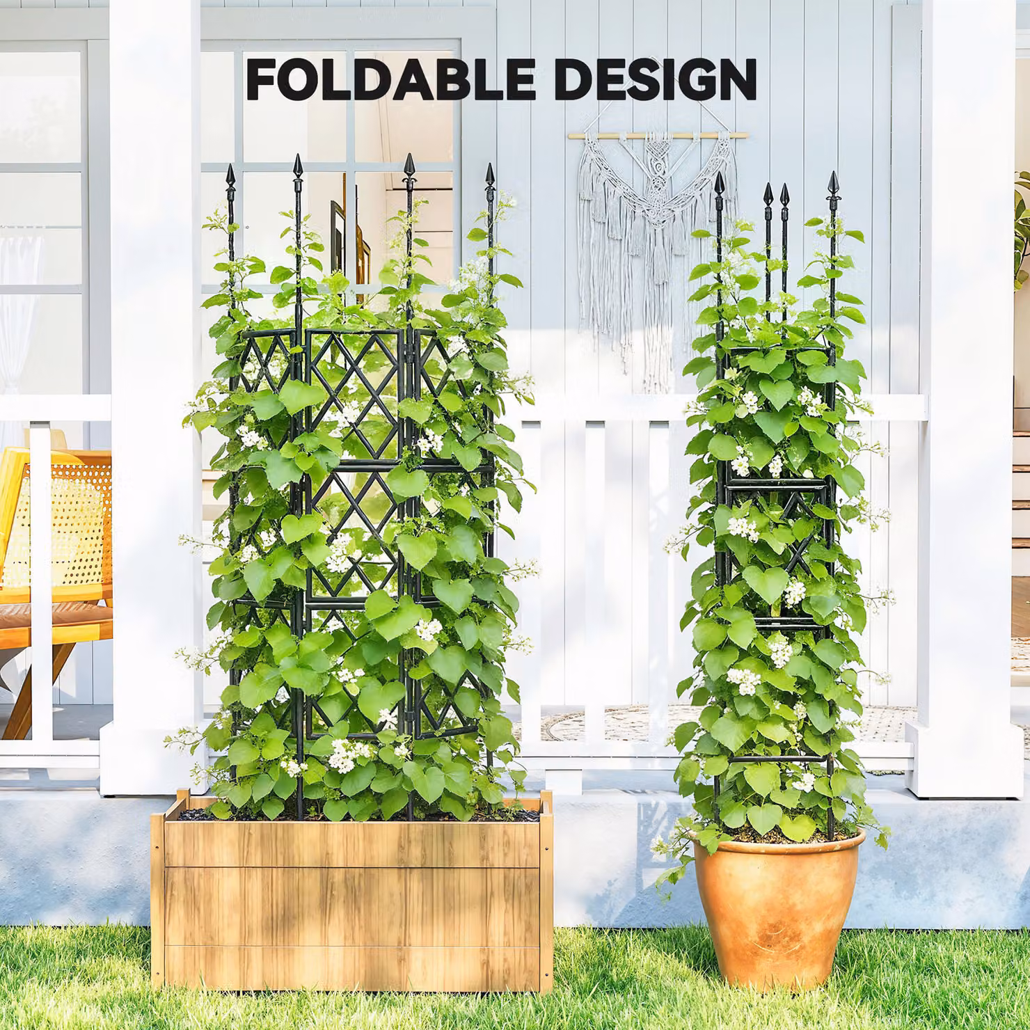 Outsunny Foldable Garden Trellis Lattice Climbing Support in Black, W: 85 cm, H: 197 cm – 3