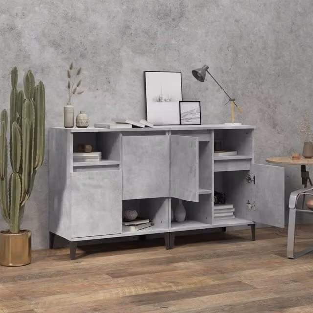 Berkfield Home Set of 2 Sideboards in Concrete Grey, W/D/H: 60 x 35 x 70 cm