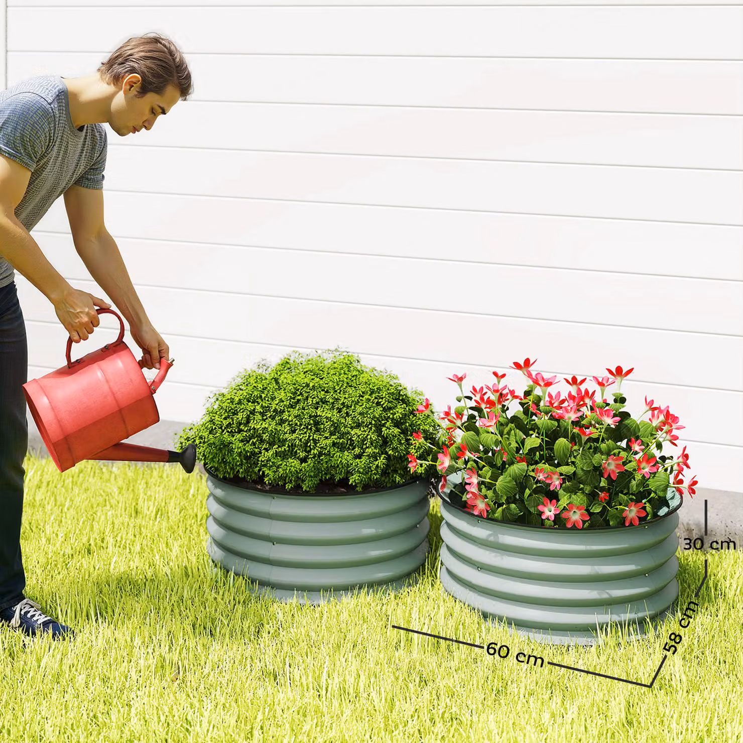 Outsunny Set of 2 Green Metal Raised Garden Bed Planter Boxes with Safety Edging – 3