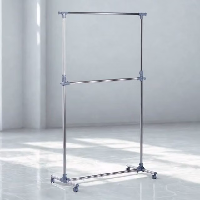 Pirlo Plush Industrial Heavy Duty Adjustable Metal Clothes Rail on Wheels in Grey – 1