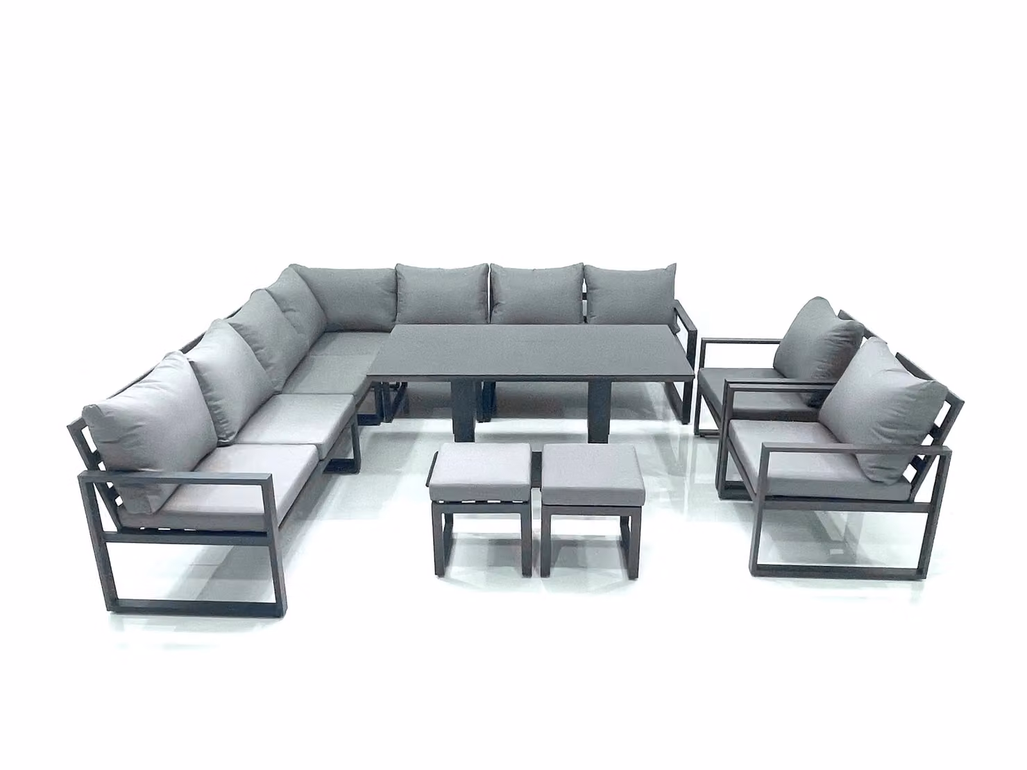 Fimous 11 Seater Outdoor Aluminium Garden Furniture Set in Dark Grey with Corner Sofa, 2 Chairs, 2 Footstools and Adjustable Lifting Dining Table – 2