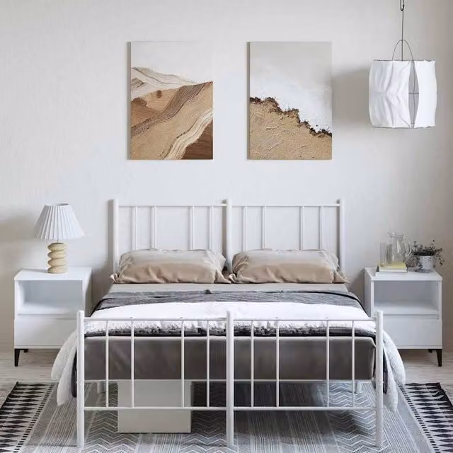 Berkfield Home Metal Bed Frame with Headboard and Footboard, White, W/D/H: 150 x 200 cm