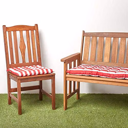 Homescapes 3 Seater Garden Bench Cushion, Red and White Striped Cotton Seat Pad, Width: 143 cm, Depth: 42 cm – 5