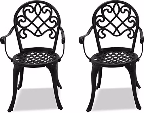 Centurion Supports Prego Set of 2 Large Garden and Patio Bistro Chairs with Armrests in Black Cast Aluminium – 3