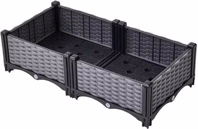 NESTLUNE Grey Rattan Effect Plastic Raised Garden Bed W: 80 cm, D: 40 cm, H: 22 cm – 1