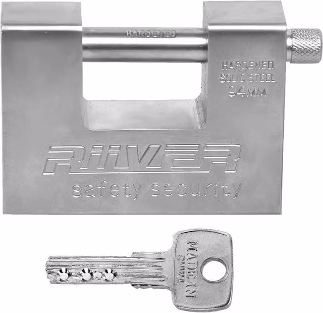 KORVIXA Heavy-Duty Armoured Steel Padlock in Silver with 10 Keys, 94 mm