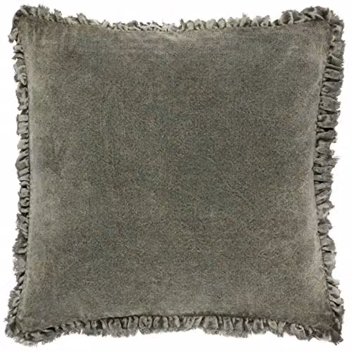 Yard Bertie Cotton Velvet Square Cushion in Green, W/D/H: 45 x 45 x 45 cm