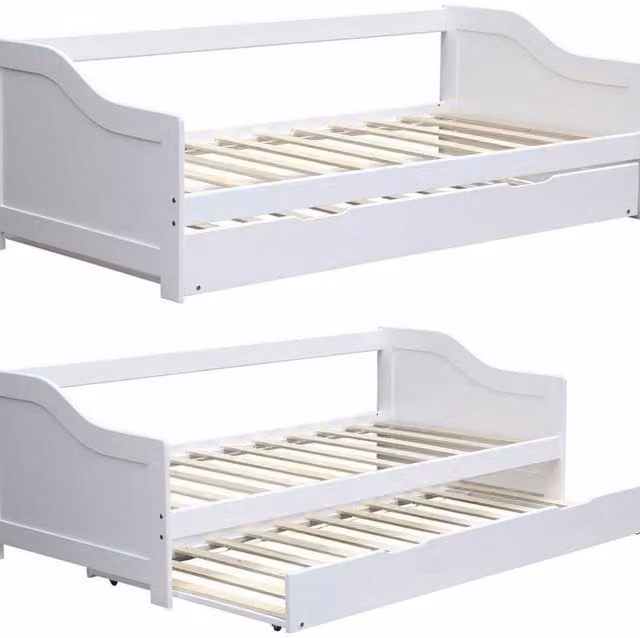 Kosy Koala White Solid Wood Day Bed Frame with Underbed Trundle, W/D/H: 190 x 90 x 150 cm