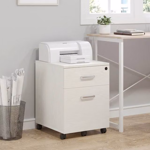 STILVORA 2-Drawer Filing Cabinet with Lock and Castors in White – 1