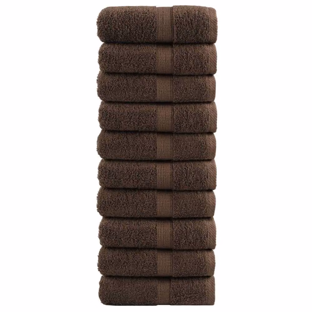 Berkfield Home SOLUND Premium Cotton Terry Guest Towels, Brown, 10 Pack, W: 30 cm x H: 50 cm, 600gsm – 2