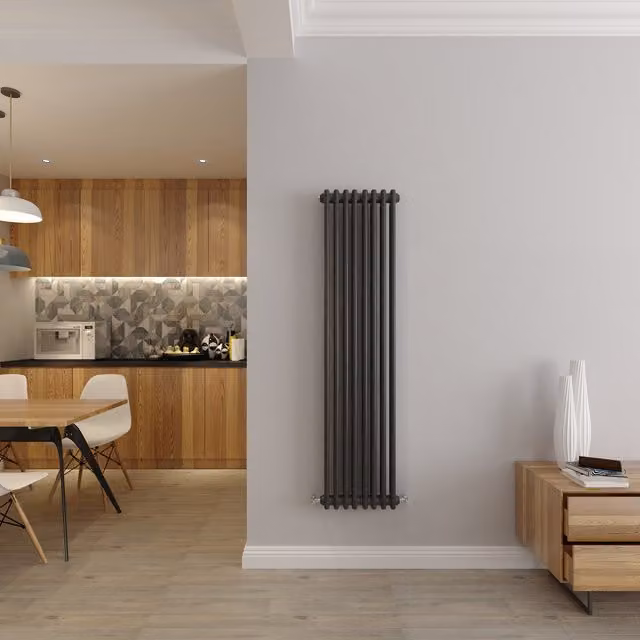 AicaBathroom Vertical Traditional Cast Iron Style 2 Column Radiator in Anthracite Grey, H 150 x W 38 x D 38 cm