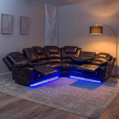 Furnishings For Less UK Oxbridge Black 5 Seater Electric Recliner Corner Sofa with LED Lighting, USB Charging and Cup Holders – 4