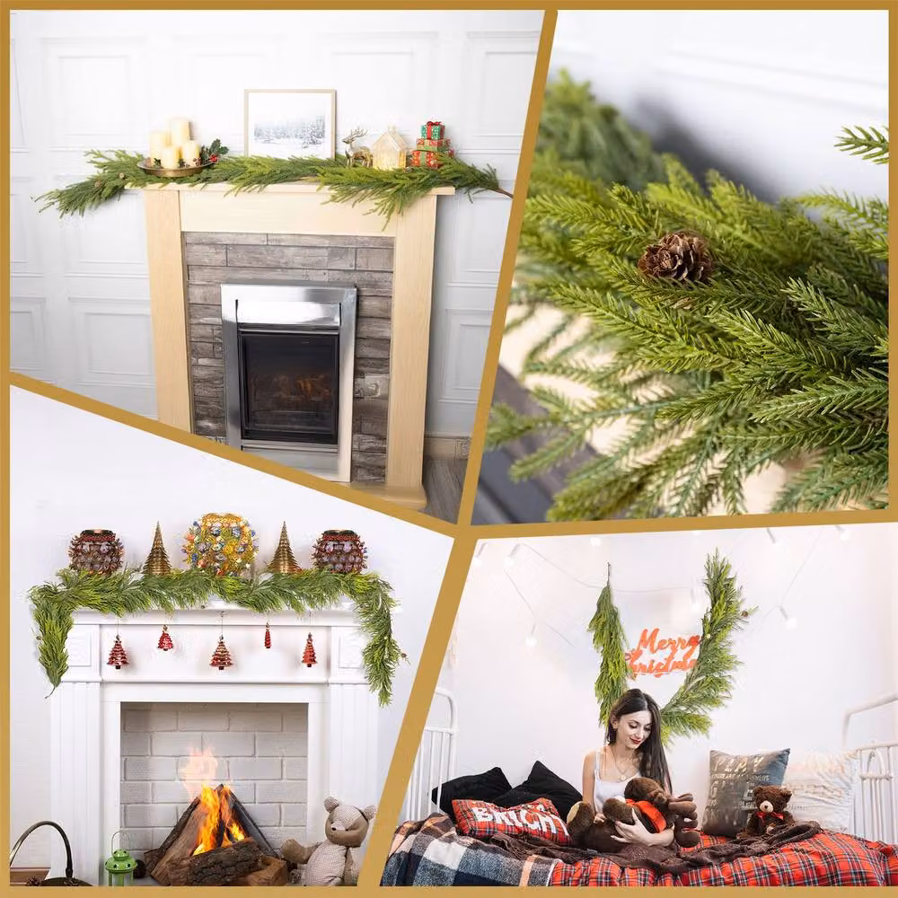 Shatchi Araucaria Christmas Garland with Mini Pine Cones in Green, Length: 180 cm – 5