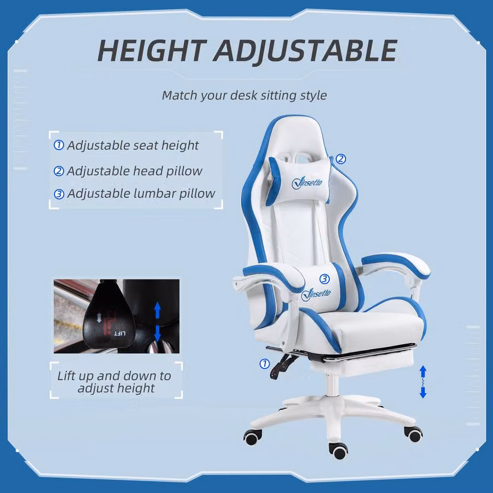 Rolipo Multicolour and White PU Leather Gaming Chair with 135 Degree Recline, Footrest, Headrest and Armrests – 3