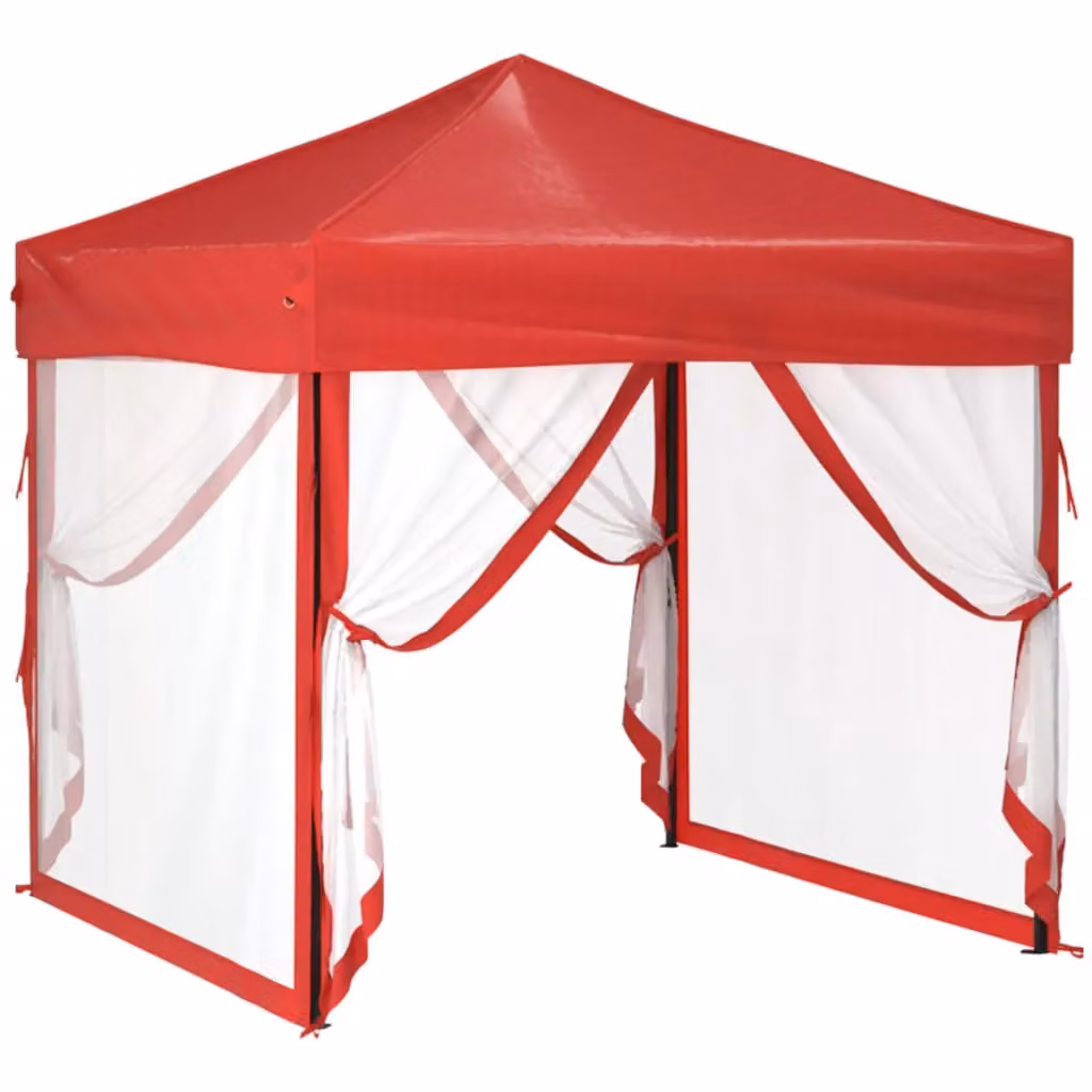Berkfield Home Folding Party Tent with Sidewalls, Red and Silver, W/D/H: 2 x 2 x 2 m – 2