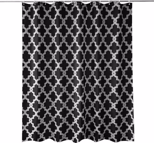 Neel Blue Trellis Black Polyester Shower Curtain with 12 Hooks, W: 180 cm, H: 180 cm – 1