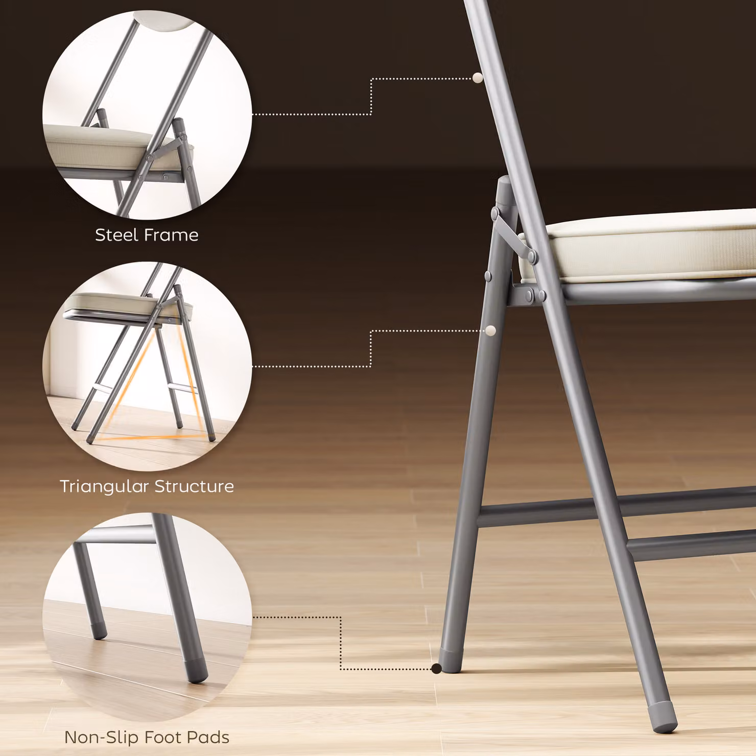 HOMCOM Set of Four Modern Folding Corduroy Seat Chairs in White – 4