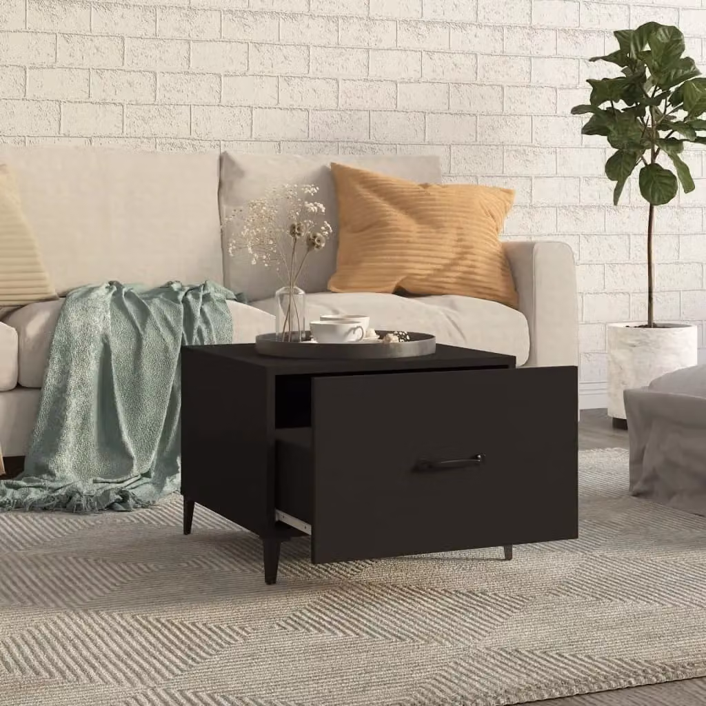 Berkfield Home Set of 2 Black Square Coffee Tables with Metal Legs, W/D/H: 50 x 50 x 40 cm – 2