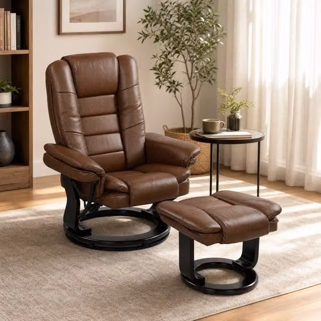 STILVORA Brown Faux Leather Recliner Armchair with Ottoman