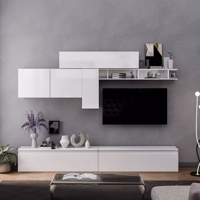 Decorotika Lagos Wall Mounted Entertainment Center in High Gloss White