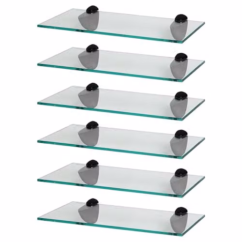 Harbour Housewares Set of 6 Floating Glass Bathroom Shelves in Black and Transparent, W: 40 cm, D: 13 cm, H: 0.5 cm – 1