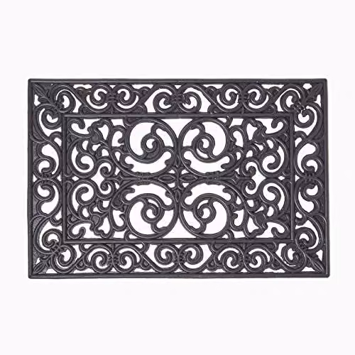 HOMESCAPES Black Wrought Iron Effect Rubber Doormat, W: 60 cm, D: 40 cm