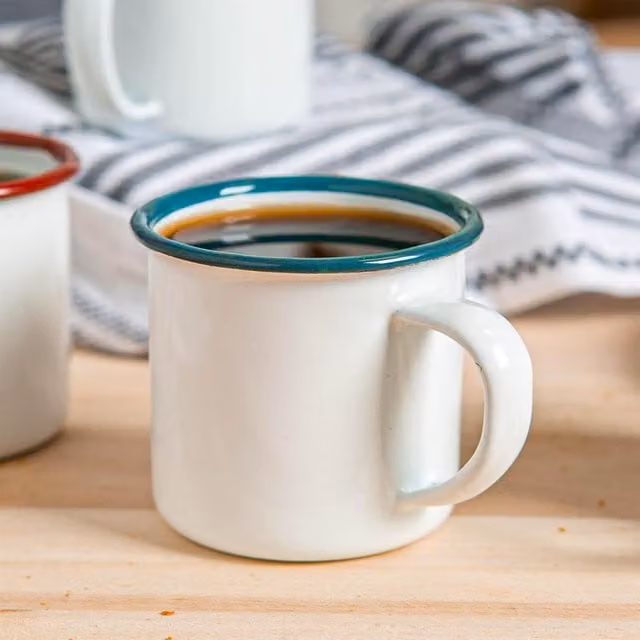 Argon Tableware Green and White Enamel Espresso Cups, Pack of 6, 130ml