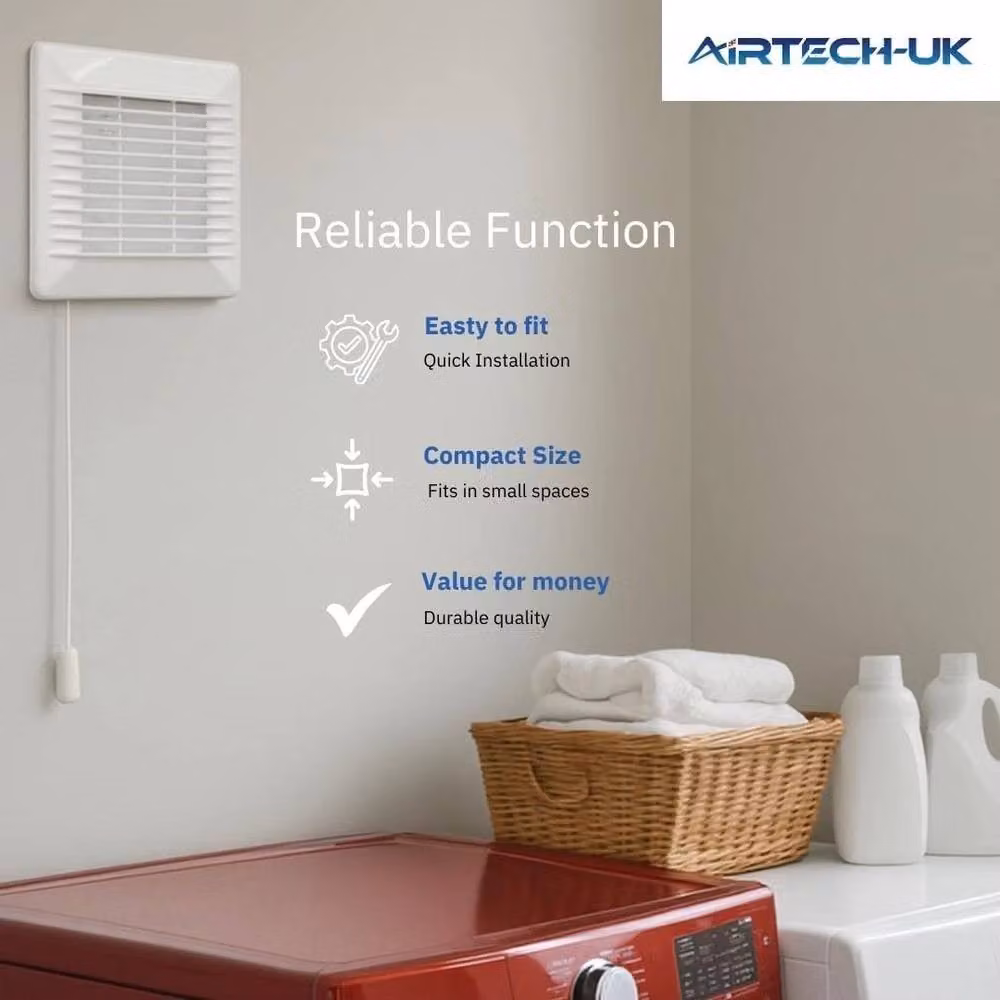 Nordara White Wall Mounted Bathroom Extractor Fan with Pull Cord, 100mm – 3