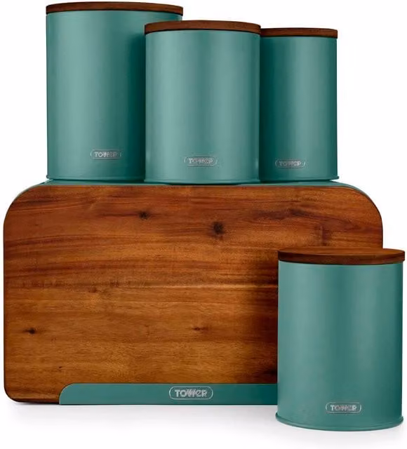 Tower Scandi 5 Piece Solid Bamboo and Stainless Steel Storage Set in Grey and Green