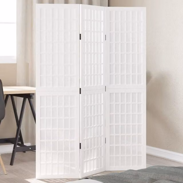 Berkfield Home 3-Panel Room Divider in White Solid Paulownia Wood