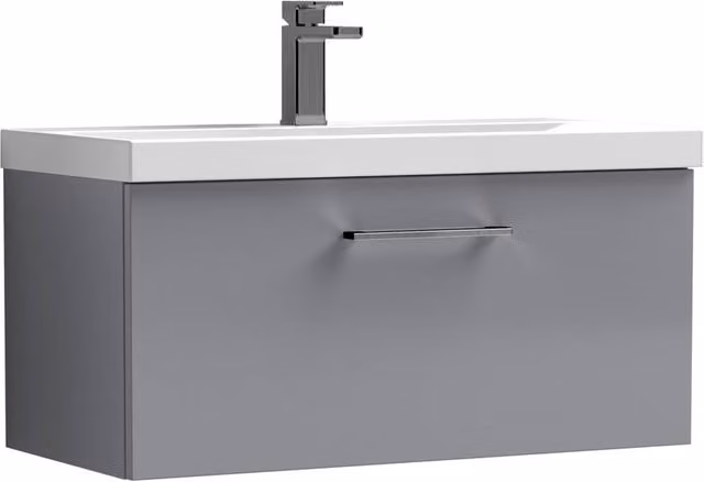 Balterley 800mm Wall Hung 1 Drawer Vanity Basin Unit in Satin Grey with Pewter Handle – 1